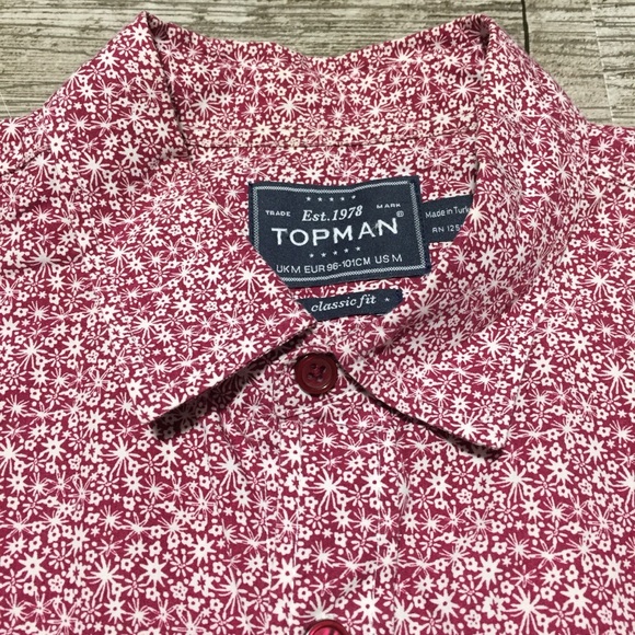Topman Classic Fit Floral Button Up Shirt Men’s M Red White Short Sleeve. - Picture 6 of 7